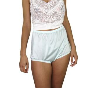 1990s Vintage Green Satin Bloomers Panties Pin Up Retro Sexy Boudoir